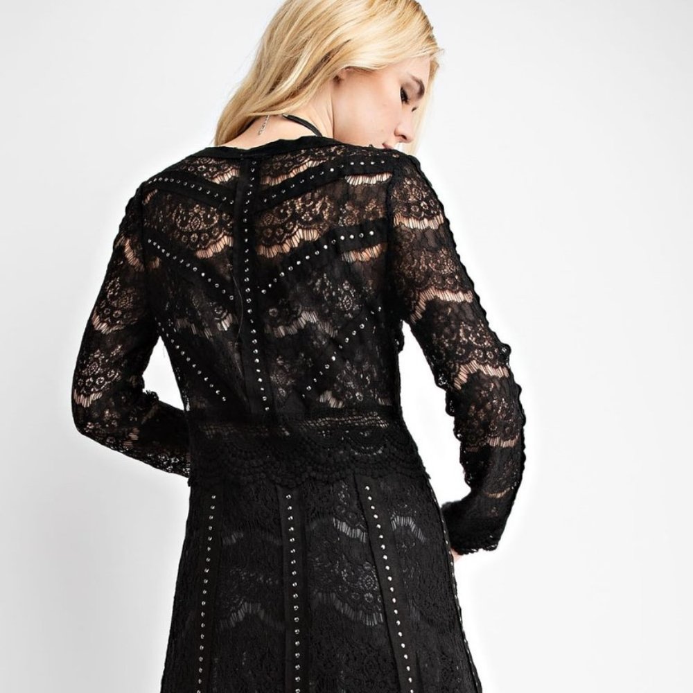 nwt VOCAL STUDDED LACE & SUEDE cardigan duster vintage boho western blacK SM-3X - Picture 4 of 4